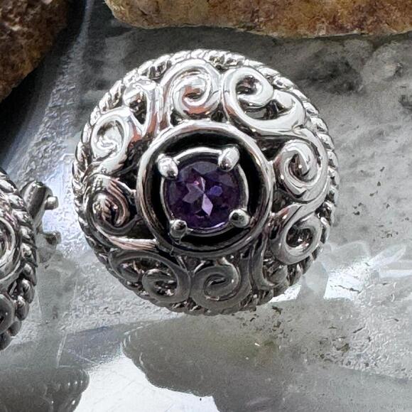 Carolyn Pollack Sterling Round Amethyst Omega Back Stud Earrings For Women - Picture 5 of 10